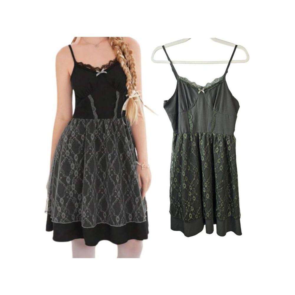 Romwe Sleeveless Mini Dress Small Green Floral Lace Forest Fairy Gremlincore
